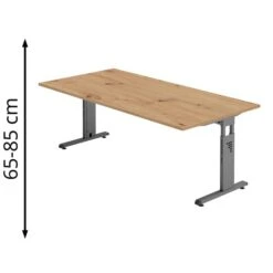 Hammerbacher Schreibtisch O-Serie, Asteiche, Höhenverstellbar, 200 X 65-85 X 100cm