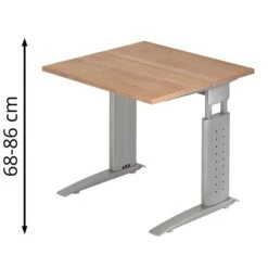 Hammerbacher Schreibtisch U-Serie, Verstellbar, 80 X 68-86 X 80cm, Nussbaum / Silber