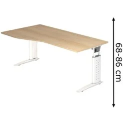 Hammerbacher Schreibtisch U-Serie, Freiform, Verstellbar, 180 X 68-86 X 100cm, Eiche / Weiß