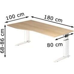 Hammerbacher Schreibtisch U-Serie, Freiform, Verstellbar, 180 X 68-86 X 100cm, Eiche / Weiß -Leitz || Novus || Herlitz Shop 29f459905104e6bb354e485e0e649198aa5a4b07 schreibtisch hammerbacher u serie freiform