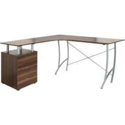 HJh-OFFICE Schreibtisch Castor I, 830093, Walnuss, Mit Standcontainer, 152 X 144cm, L-Form