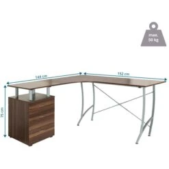 HJh-OFFICE Schreibtisch Castor I, 830093, Walnuss, Mit Standcontainer, 152 X 144cm, L-Form -Leitz || Novus || Herlitz Shop 466ae2d752536fb5dd2668df992e7e22273ff463 schreibtisch hjh office castor i 830093 walnuss