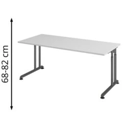 Hammerbacher Schreibtisch Z-Serie, Verstellbar, 180 X 68-82 X 80, Lichtgrau / Graphit