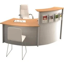 Kerkmann Empfangstheke Genua, Silber / Buche, 219 X 115 X 105cm, Bogentheke Mit Anbautisch