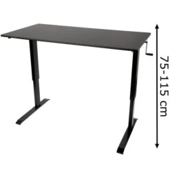 Luxor Schreibtisch SUD-C-B-160, Schwarz, Manuell Verstellbar Mit Kurbel 160 X 75-115 X 80cm