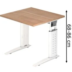 Hammerbacher Schreibtisch U-Serie, Verstellbar, 80 X 68-86 X 80cm, Nussbaum / Weiß