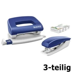 Leitz Heftgerät 5507-60-35, NeXXt Mini, Set Heftleistung 10 Blatt, Blau, 3-teilig