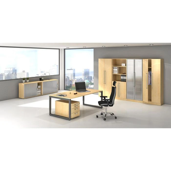 Hammerbacher Schreibtisch R-Serie, Ahorn / Graphit, Höhenverstellbar, 180 X 65-85 X 80cm 3 Hammerbacher Schreibtisch R-Serie, Ahorn / Graphit, Höhenverstellbar, 180 X 65-85 X 80cm – Bild 3