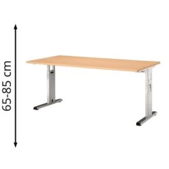 Hammerbacher Schreibtisch O-Serie, Buche, Höhenverstellbar, 160 X 65-85 X 80cm