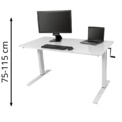 Luxor Schreibtisch SUD-C-W-160, Weiß, Manuell Verstellbar Mit Kurbel 160 X 75-115 X 80cm