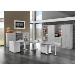 Hammerbacher Schreibtisch O-Serie, Verstellbar, 180 X 65-85 X 80cm, Lichtgrau / Weiß -Leitz || Novus || Herlitz Shop 9d02df6f4be25f887e3fc44af0374493c617ad3c schreibtisch hammerbacher o serie