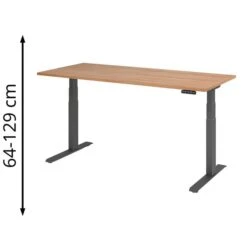 Hammerbacher Schreibtisch XDKB 19, Nussbaum, Elektrisch Höhenverstellbar, 180 X 64-129 X 80cm