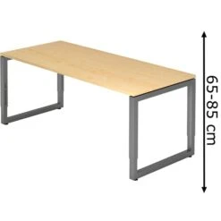 Hammerbacher Schreibtisch R-Serie, Ahorn / Graphit, Höhenverstellbar, 180 X 65-85 X 80cm