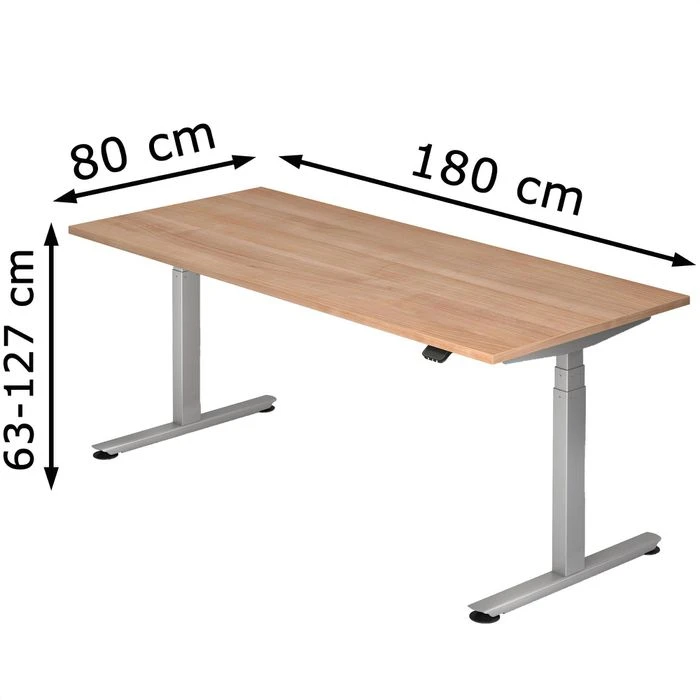 Hammerbacher Schreibtisch XDLB 19, Nussbaum, Elektrisch Höhenverstellbar, 180 X 63-127 X 80cm 5 Hammerbacher Schreibtisch XDLB 19, Nussbaum, Elektrisch Höhenverstellbar, 180 X 63-127 X 80cm – Bild 5