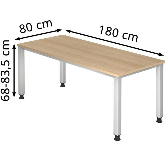 Hammerbacher Schreibtisch Q-Serie, Eiche, Höhenverstellbar, 180 X 68-83,5 X 80cm 2 Hammerbacher Schreibtisch Q-Serie, Eiche, Höhenverstellbar, 180 X 68-83,5 X 80cm – Bild 2