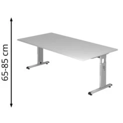 Hammerbacher Schreibtisch O-Serie, Lichtgrau, Höhenverstellbar, 200 X 65-85 X 100cm
