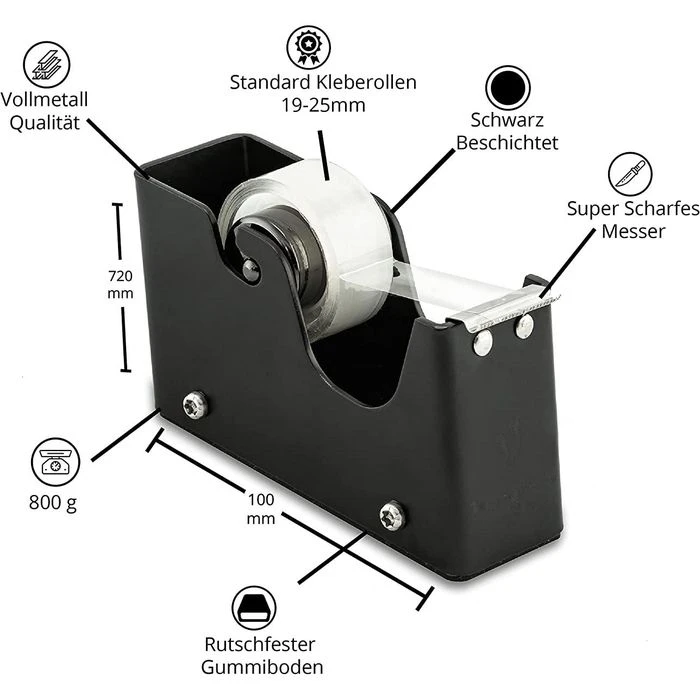 Kornet&Hahn Klebefilmabroller 40371016, Schwarz, Tischabroller Für Kleberollen 19mm X 33m 2 Kornet&Hahn Klebefilmabroller 40371016, Schwarz, Tischabroller Für Kleberollen 19mm X 33m – Bild 2