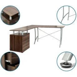 HJh-OFFICE Schreibtisch Castor I, 830093, Walnuss, Mit Standcontainer, 152 X 144cm, L-Form -Leitz || Novus || Herlitz Shop cbd44a47b41753e8553b6621935f962fc9b2b9c3 schreibtisch hjh office castor i 830093 walnuss