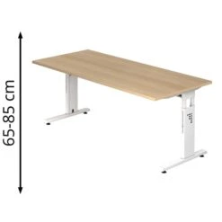 Hammerbacher Schreibtisch O-Serie, Höhenverstellbar, 180 X 65-85 X 80cm, Eiche / Weiß