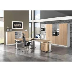 Hammerbacher Schreibtisch O-Serie, Höhenverstellbar, 180 X 65-85 X 80cm, Eiche / Weiß -Leitz || Novus || Herlitz Shop f093a2cff1fb9253e21f8ab5d30ad3228242a8a7 schreibtisch hammerbacher o serie