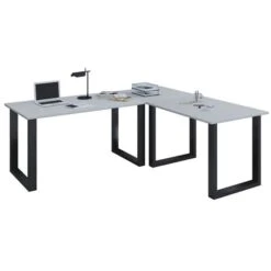 VCM Schreibtisch Lona, 916413, Grau, Maße: 190 X 160cm, L-Form