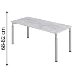 Hammerbacher Schreibtisch Y-Serie, Verstellbar, 180 X 68-82 X 80cm, Beton / Silber